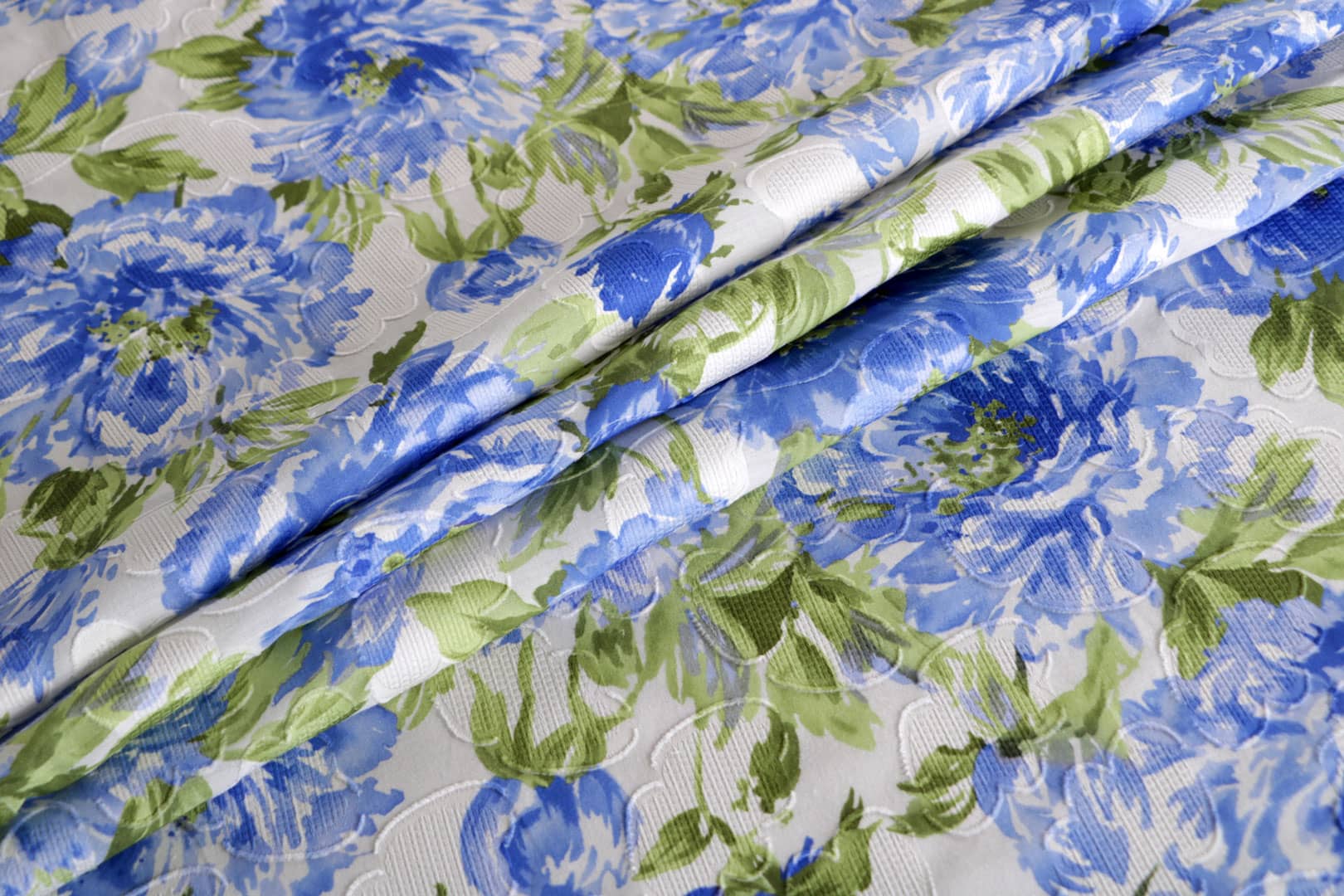 Blue, Green, White Cotton fabric for dressmaking