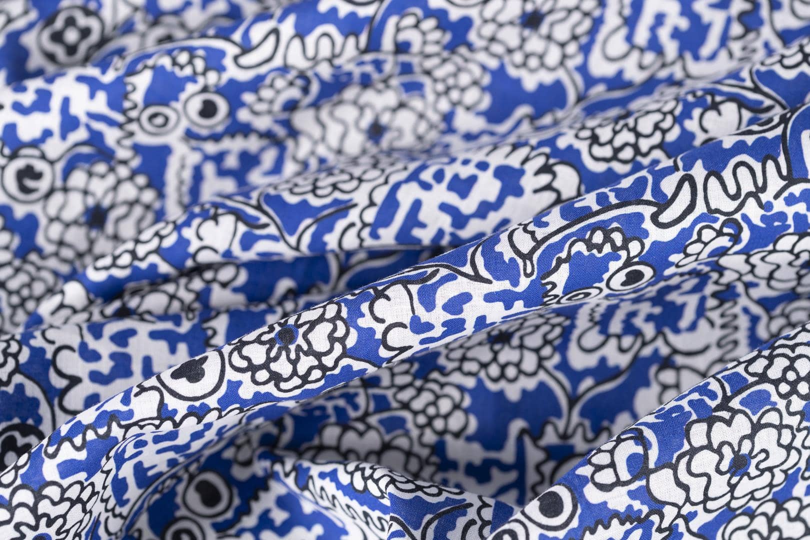 Blue, White Cotton, Linen fabric for dressmaking