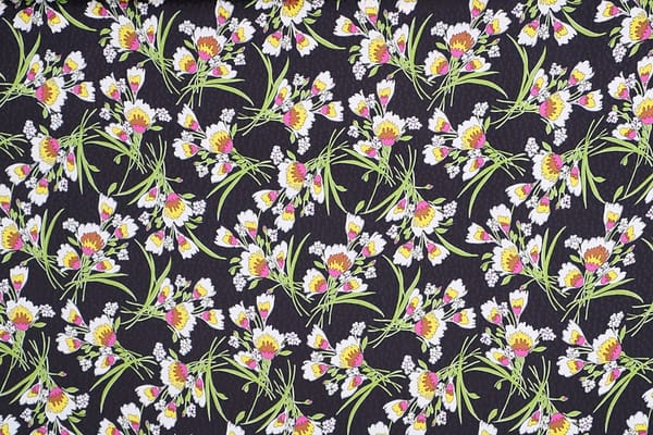 4 Metres Black & Lilac Ditsy Floral Print Viscose Elastane Fabric 