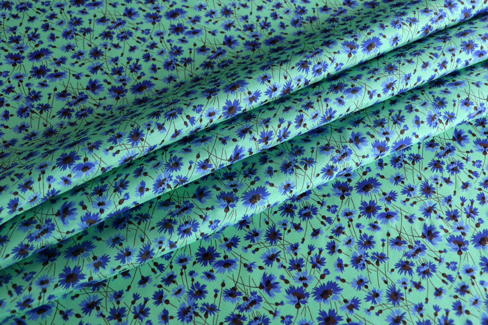 Blue, Green Silk Habutai fabric for dressmaking