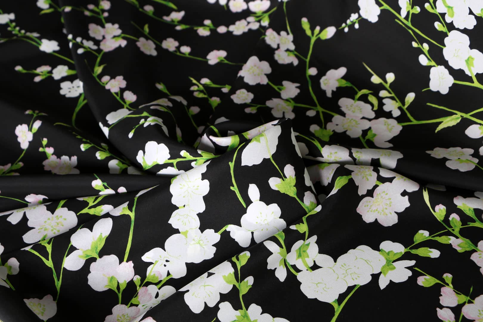Black, White Silk Crêpe Satin fabric for dressmaking