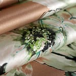 Beige, Green Silk Crêpe Satin fabric for dressmaking