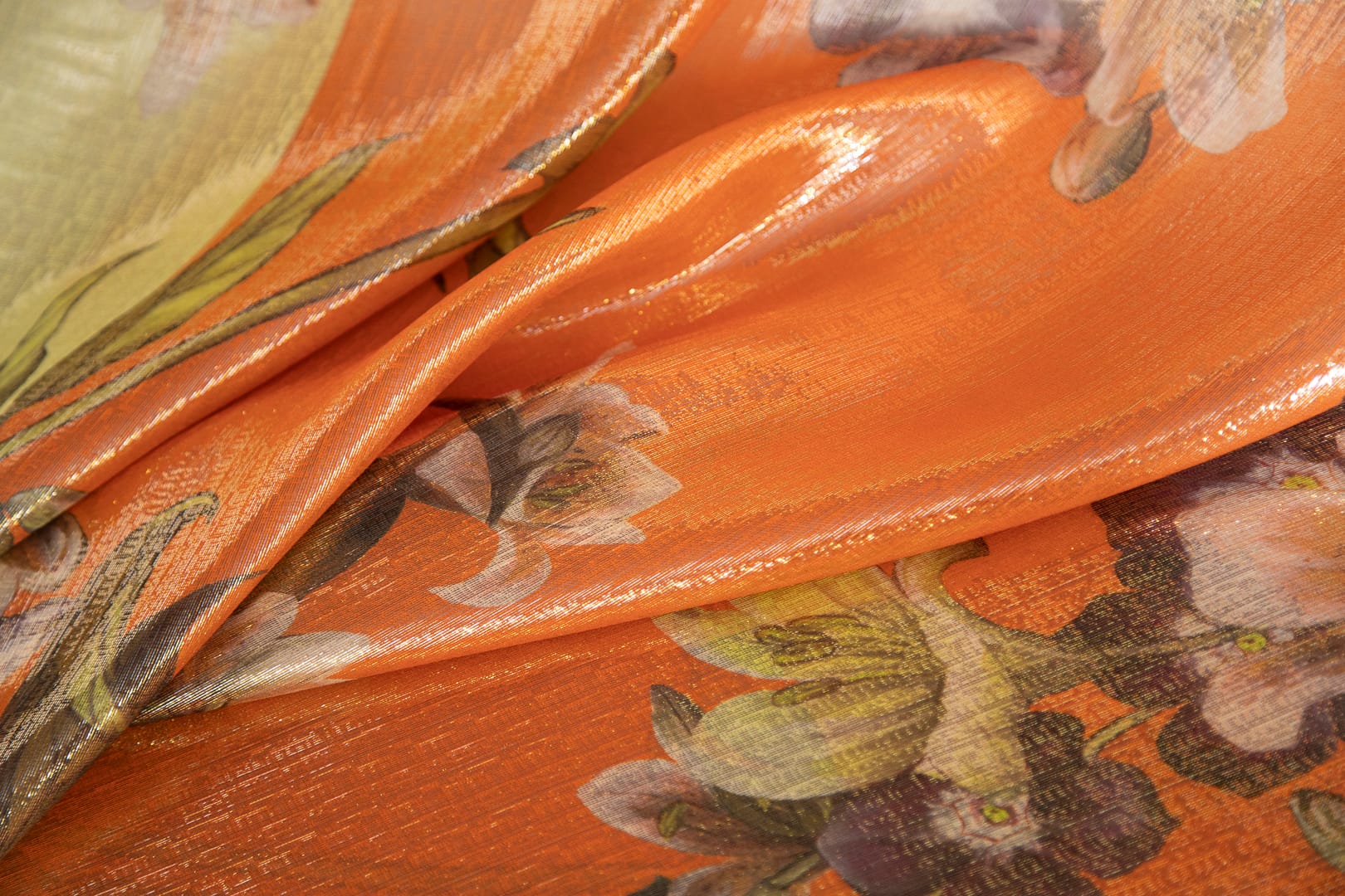 Orange, Yellow Polyester, Silk Chiffon fabric for dressmaking