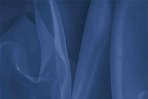 Tessuto Organza Blu Zaffiro in Seta per abbigliamento