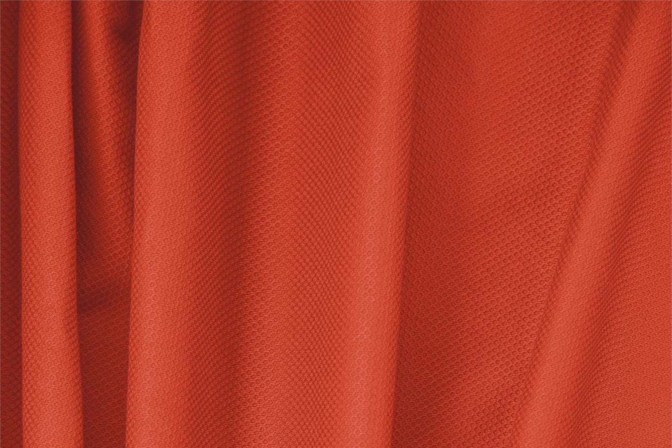 Tessuto Piquet Stretch Arancione Corallo in Cotone, Stretch per abbigliamento