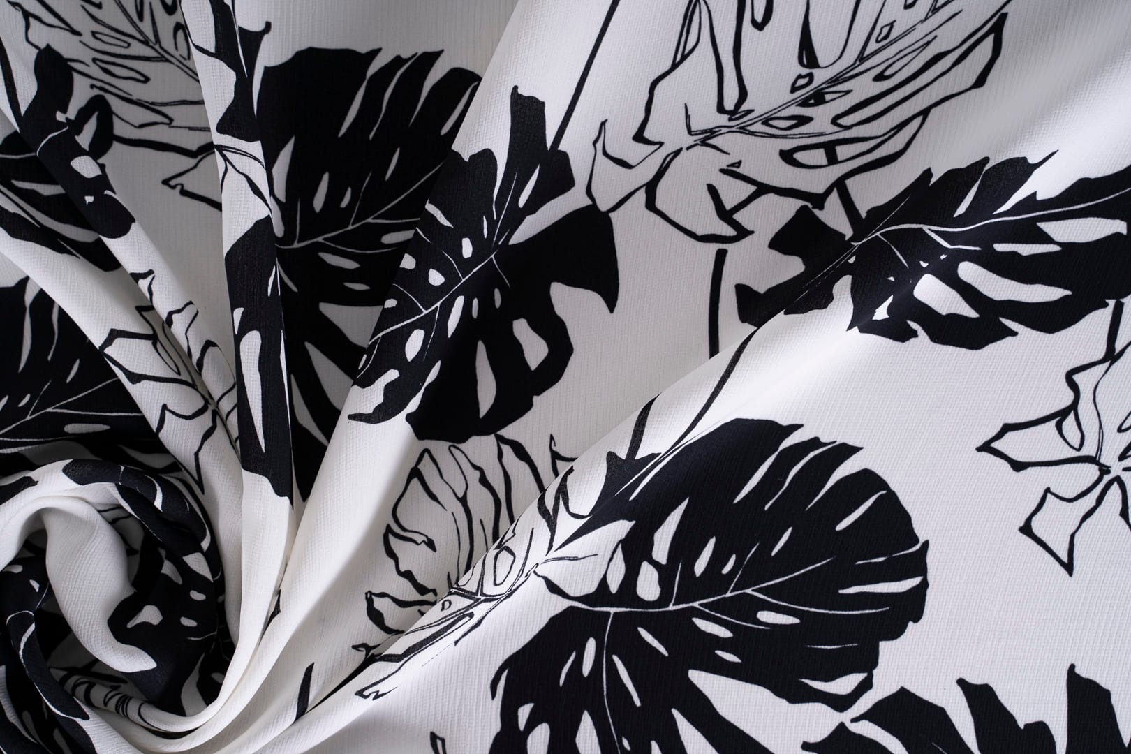 Black, White Silk fabric for dressmaking