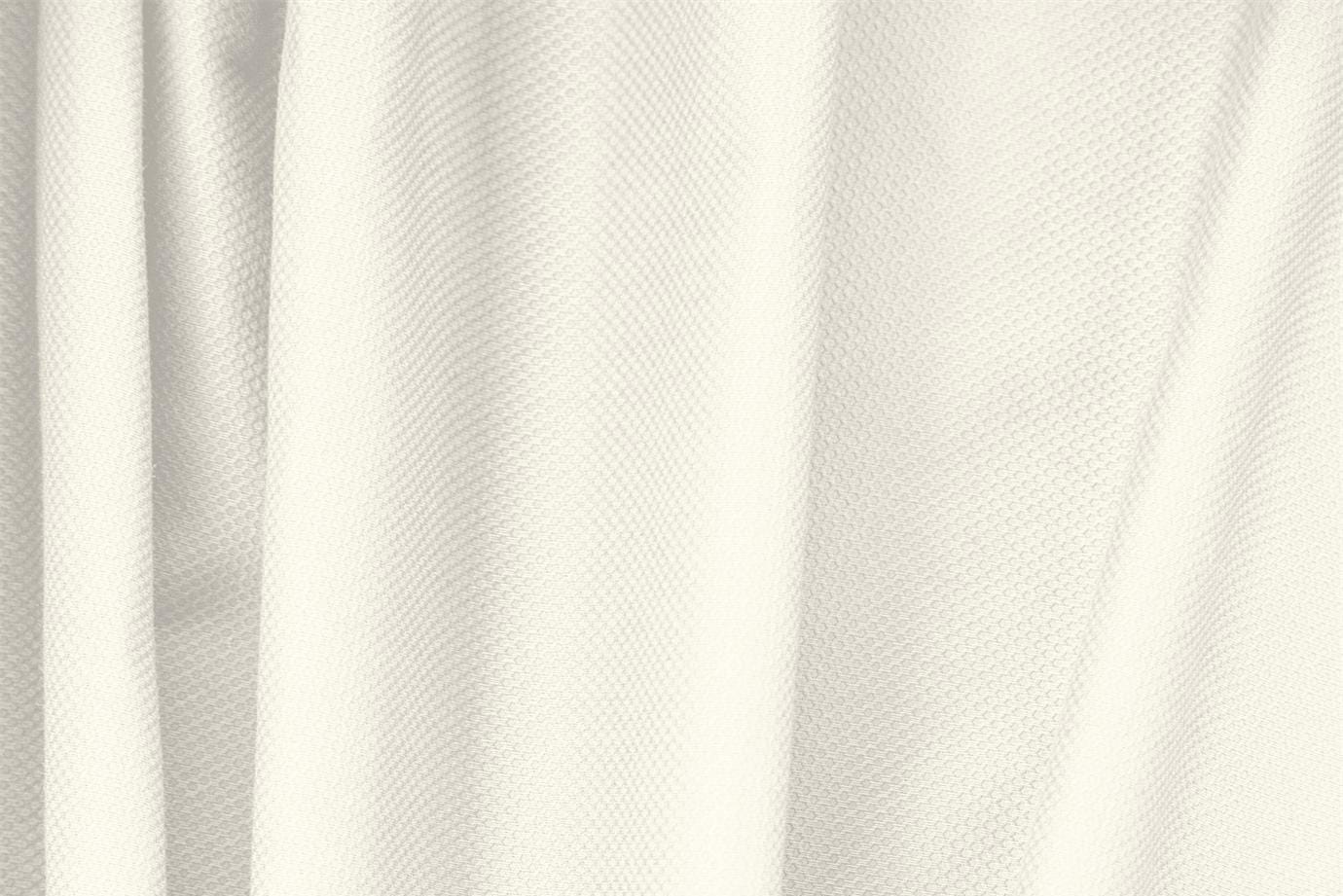 Tessuto Piquet Stretch Bianco Avorio in Cotone, Stretch per abbigliamento