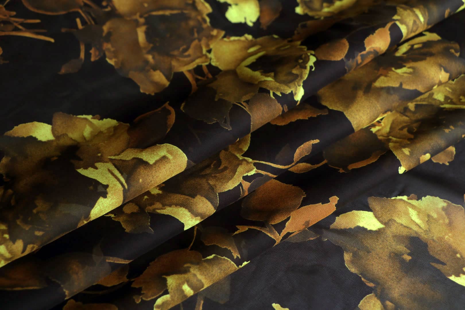 Black, Yellow Silk Georgette fabric for dressmaking