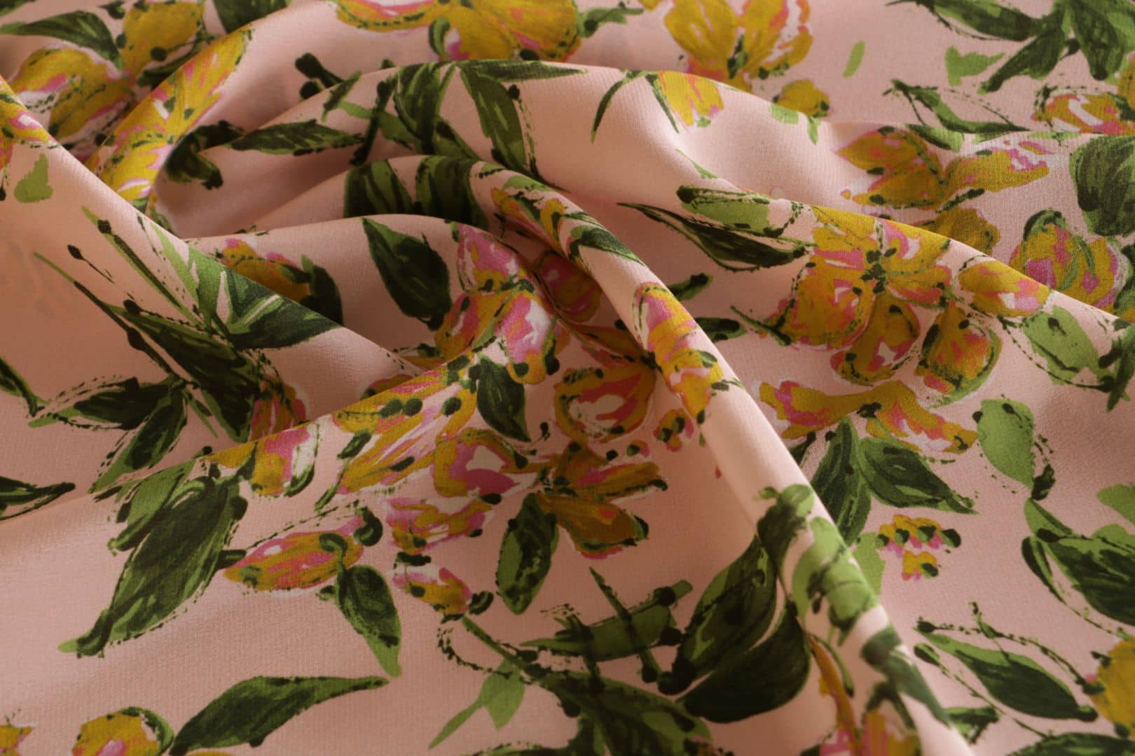 Pink, Yellow Silk Crêpe de Chine fabric for dressmaking