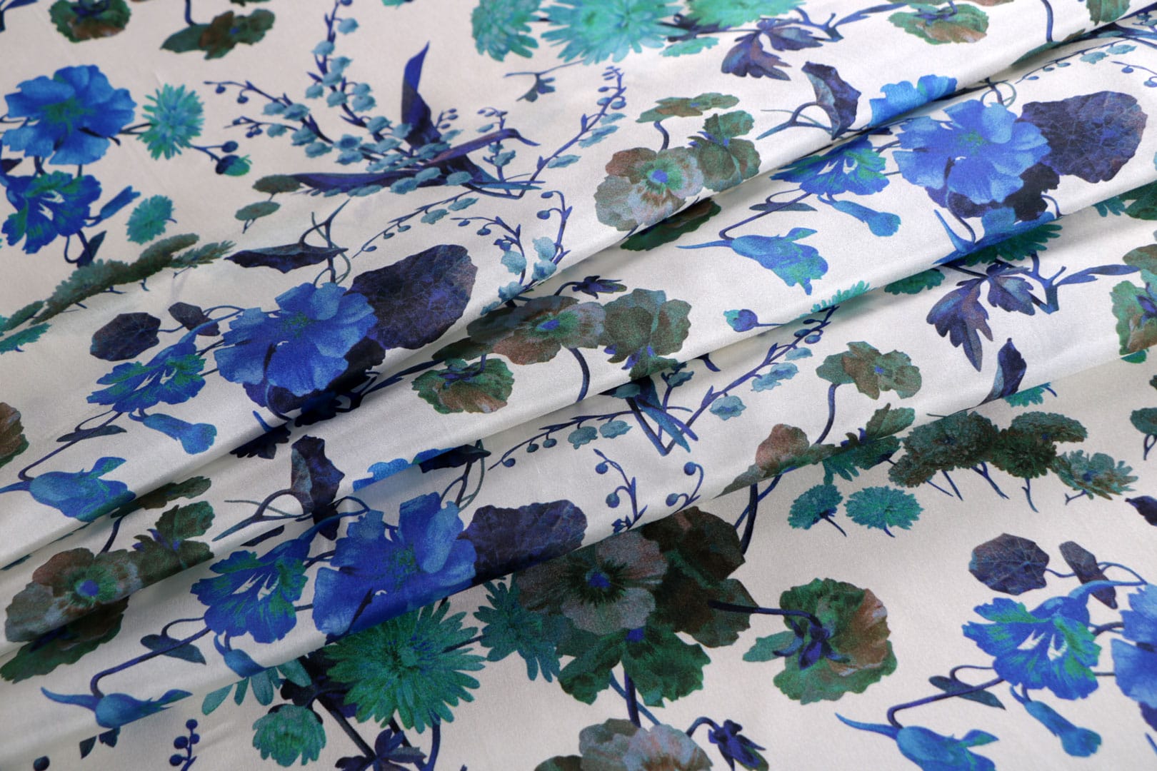 Blue, White Silk Habutai fabric for dressmaking