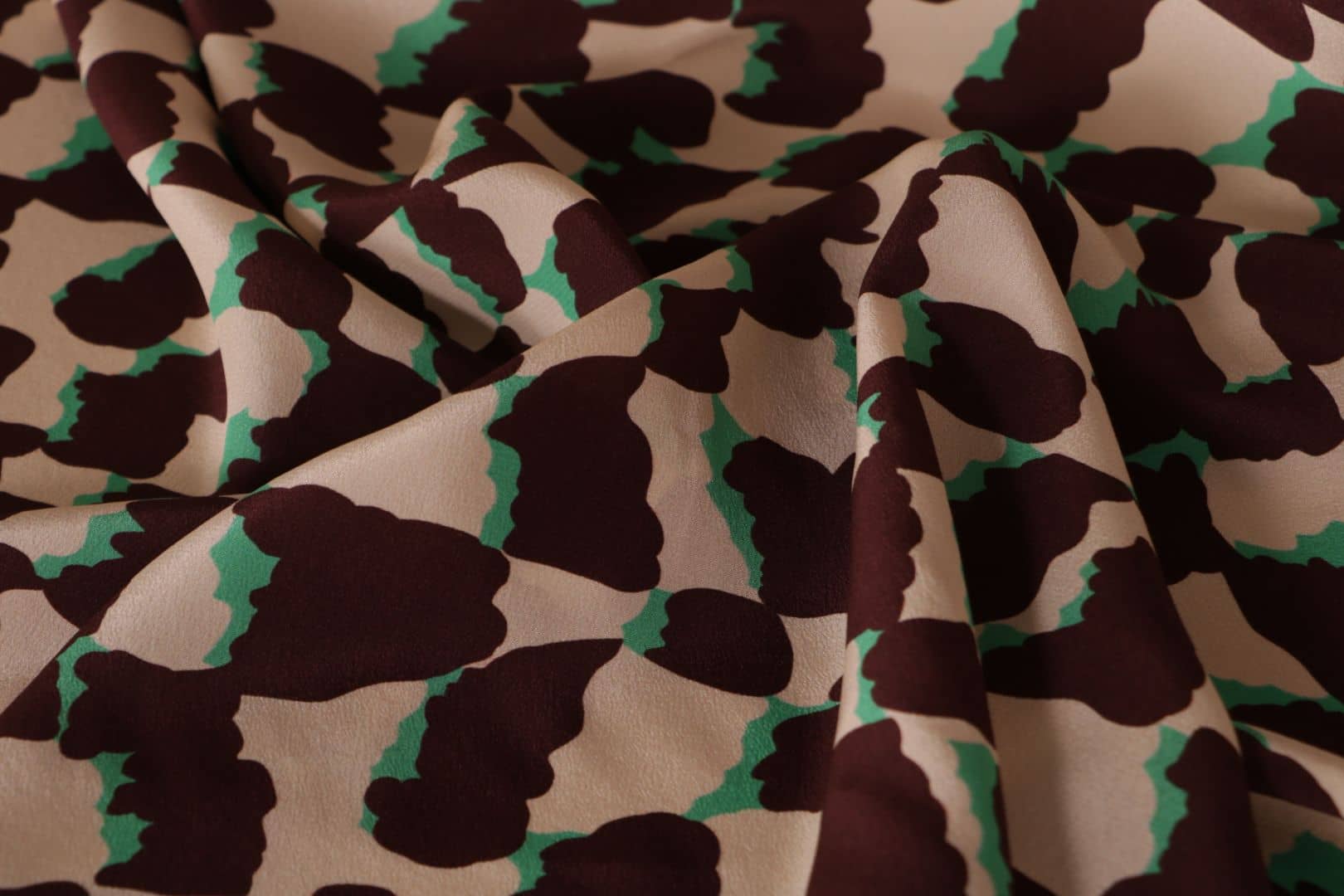 Beige, Brown Silk Crêpe de Chine fabric for dressmaking