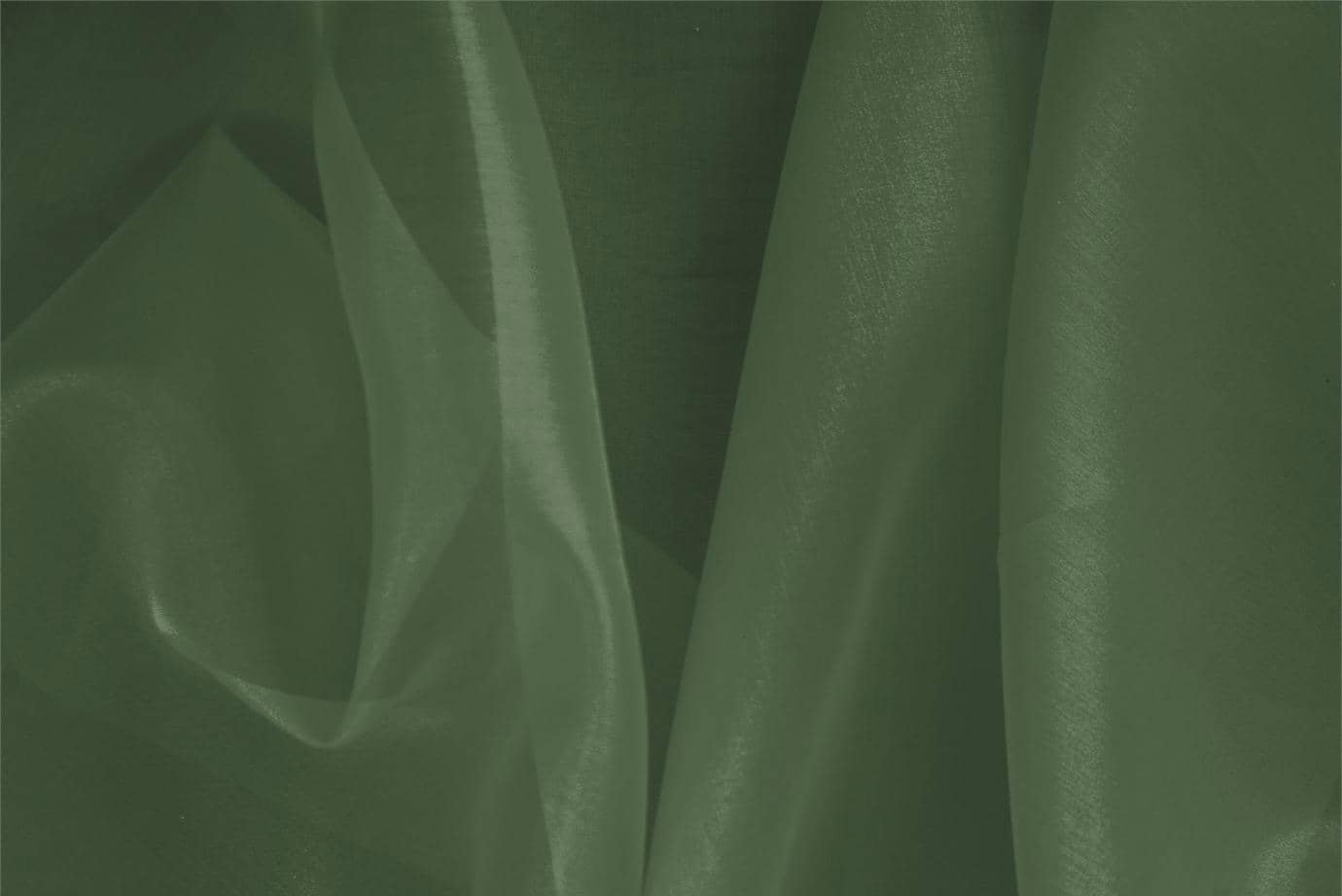 Tessuto Organza Verde Quercia in Seta per abbigliamento