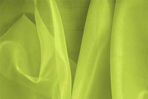 Tessuto Organza Verde Ramarro in Seta per abbigliamento