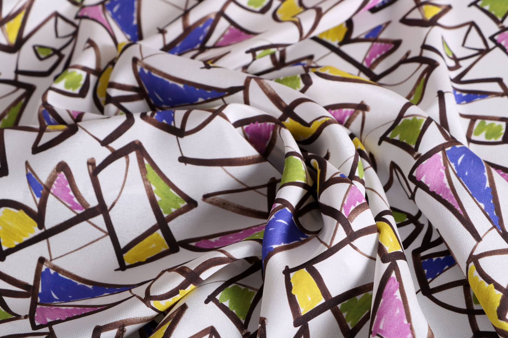 Multicolor, White Silk Crêpe de Chine fabric for dressmaking