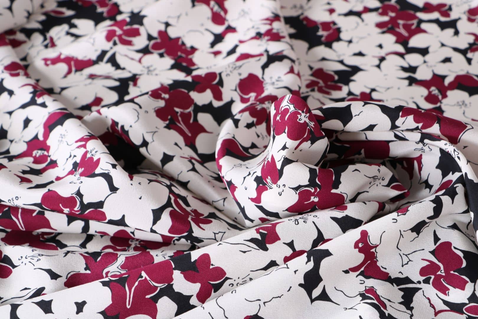 Black, Red, White Silk Crêpe de Chine fabric for dressmaking