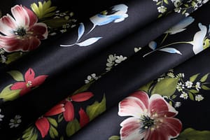 Black, Red Silk Crêpe Satin fabric for dressmaking