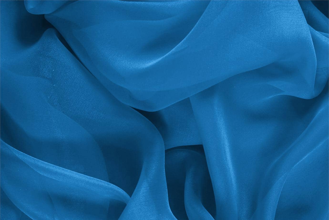 Tessuto Chiffon Blu Portofino in Seta per abbigliamento