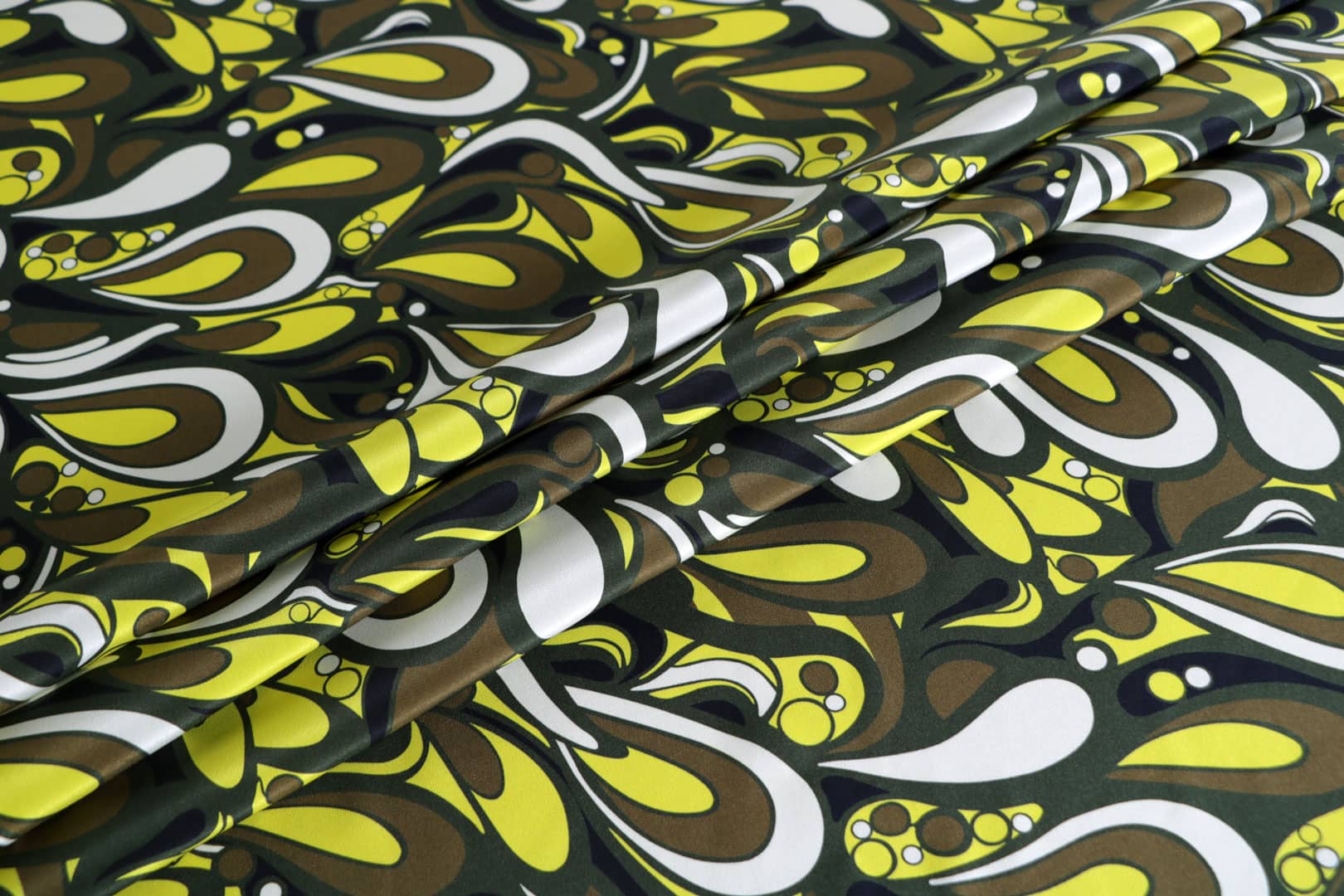 Black, Brown, Green, Yellow Silk Crêpe de Chine fabric for dressmaking