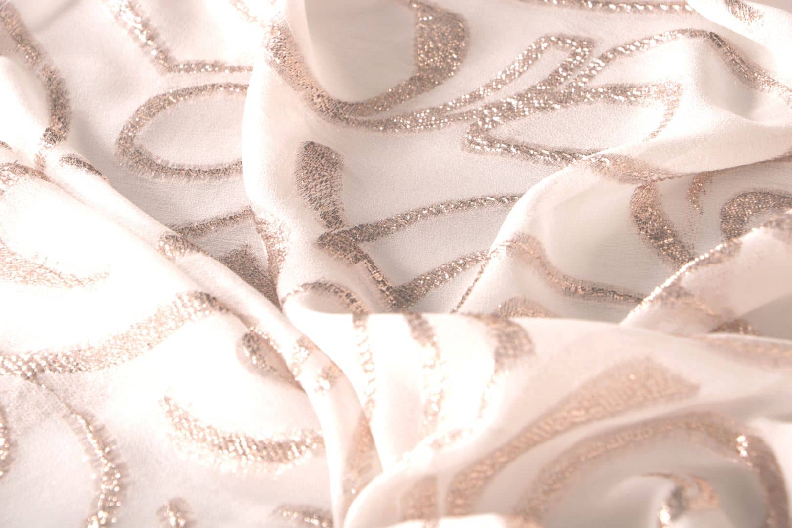 Tessuto Bianco, Rosa in Poliestere, Seta per abbigliamento