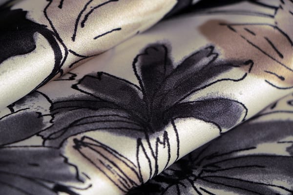 Gray, White Silk Crêpe Satin fabric for dressmaking