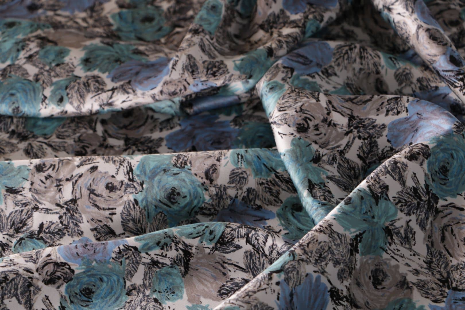 Blue Silk Crêpe Satin fabric for dressmaking