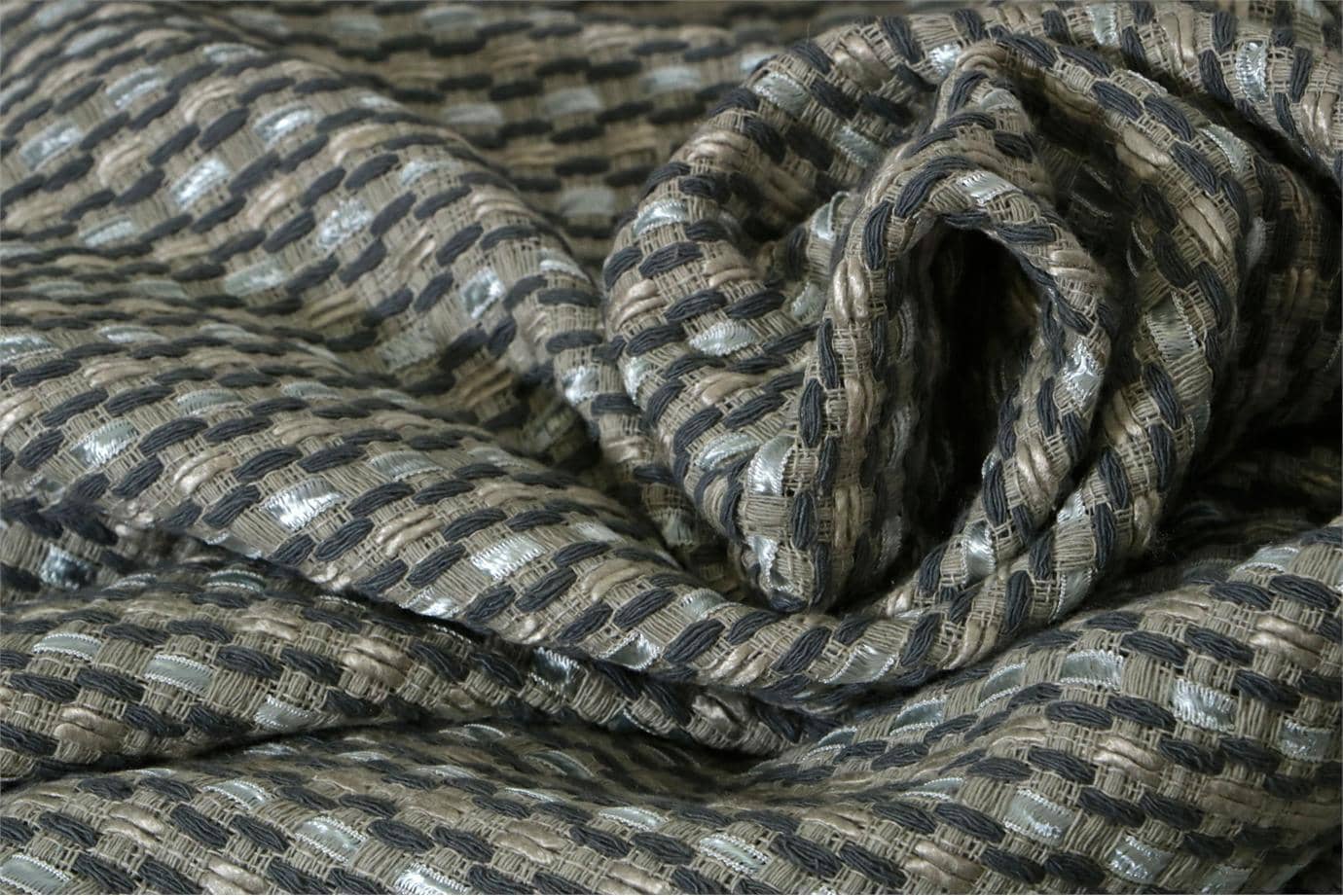 Gray Silk, Cotton and Viscose Weaved Fabric - Intreccio 001