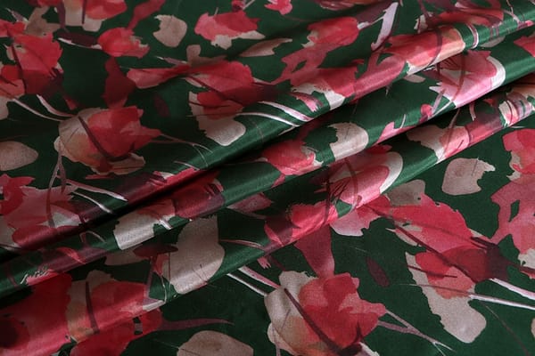 Green, Red Silk Habutai fabric for dressmaking