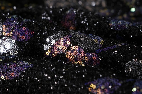 Black, Purple, Silver Polyester Sequins fabric for dressmaking