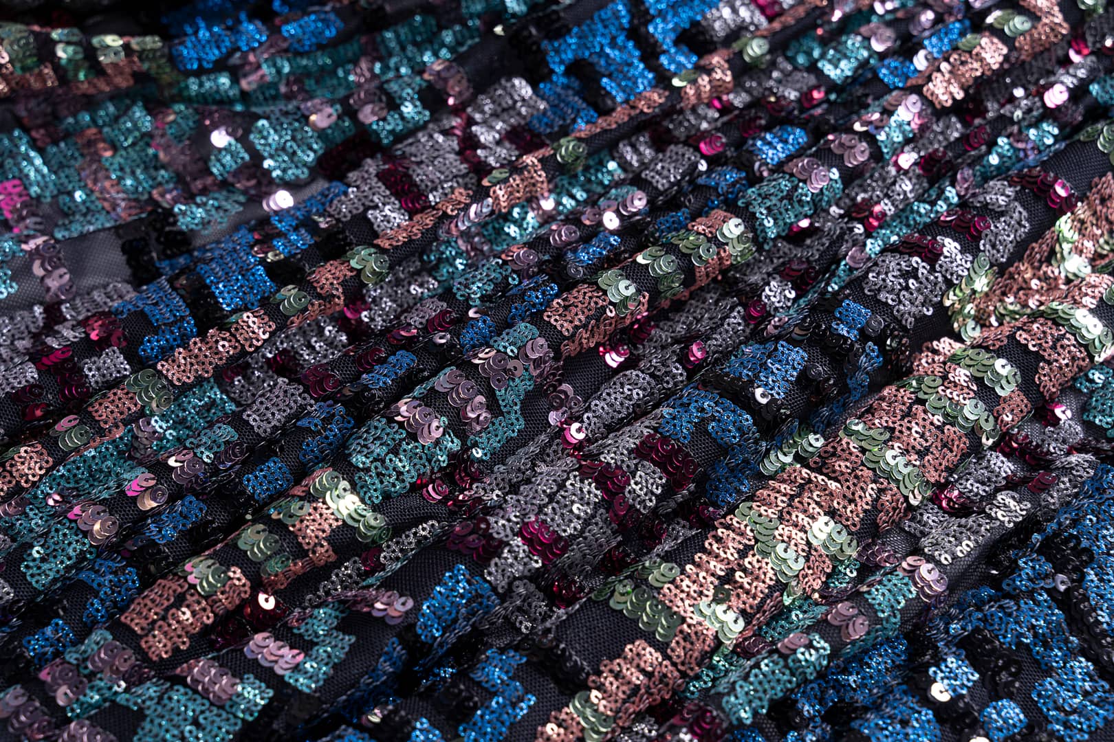 Tessuto Paillettes Multicolore, Nero in Poliestere per abbigliamento