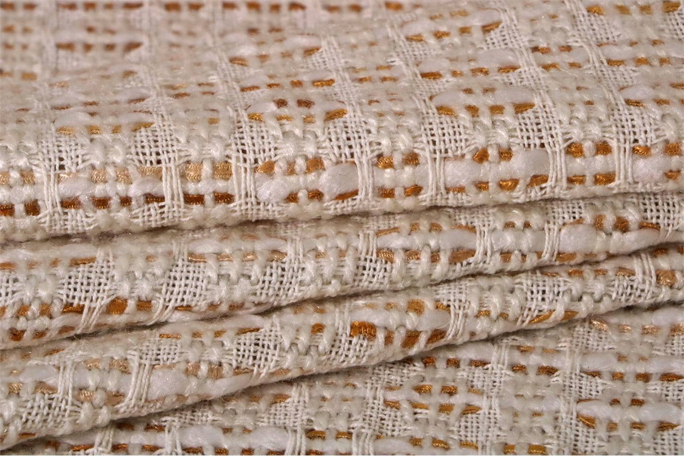 White, Yellow Wool-blend Weaved Fabric - Intreccio 002