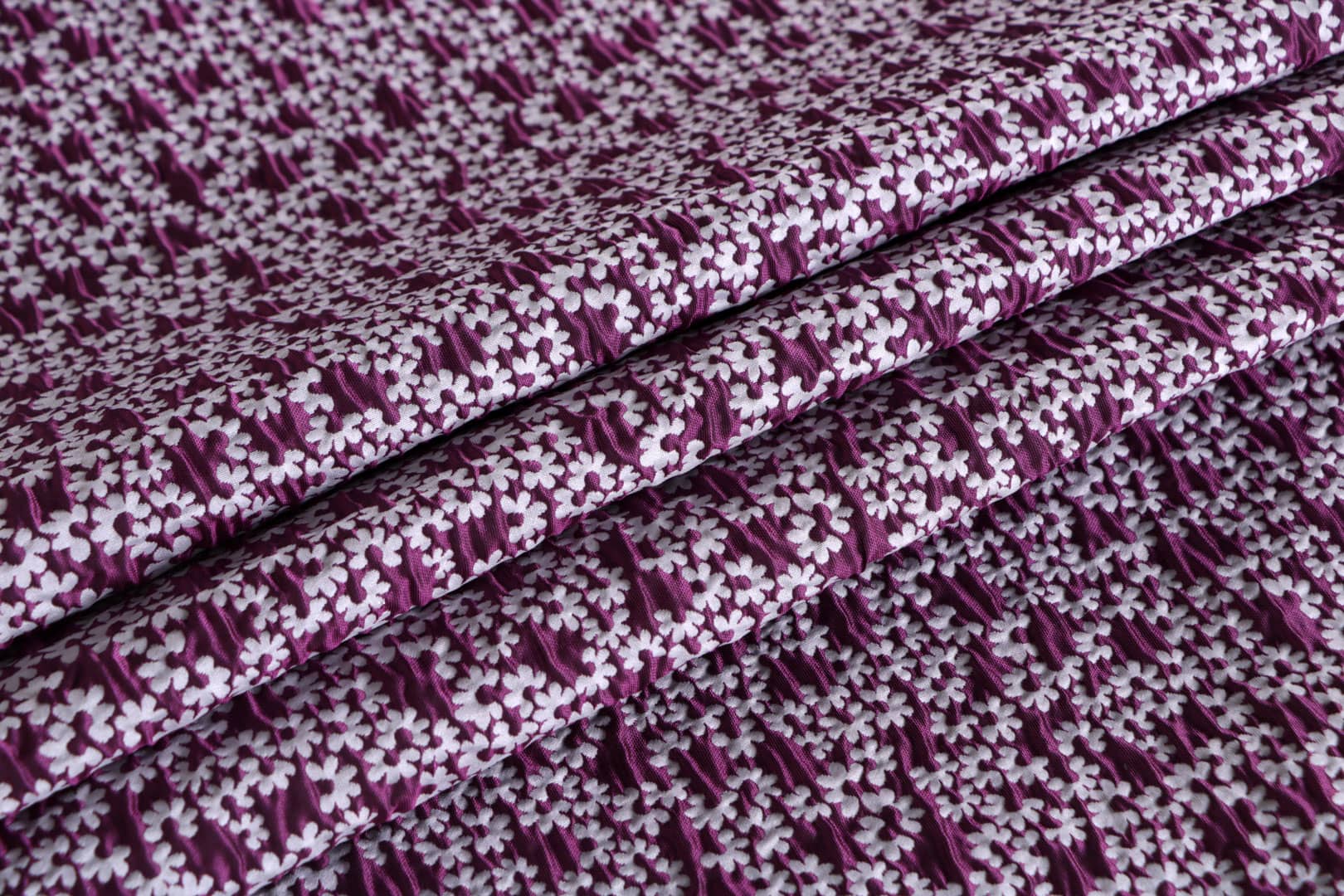 Fuxia, White Polyester Faille fabric for dressmaking