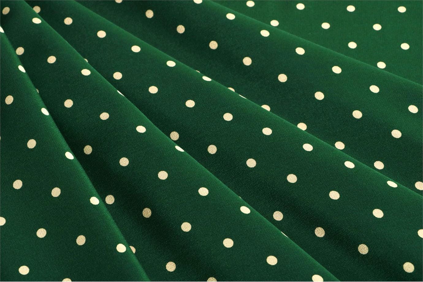 Green, White Silk Polka Dot Fabric - Crepe Se Omnibus Micro Pois 201604