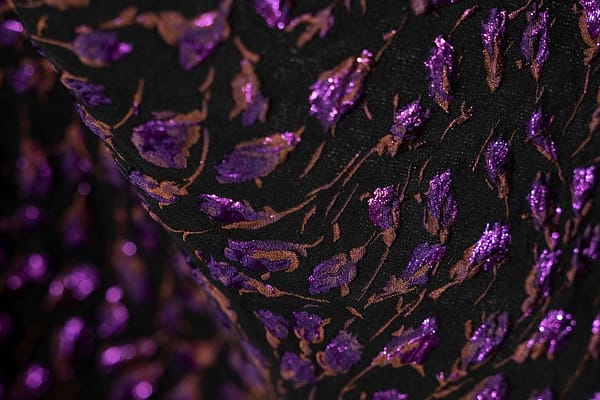 Purple and black floral brocade fabric | new tess