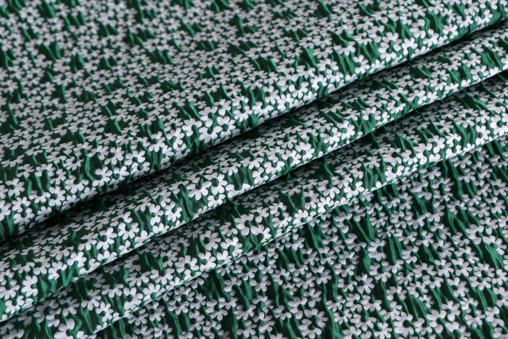 Green, White Polyester Faille fabric for dressmaking