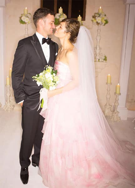 Jessica Biel in Giambattista Valli silk organza wedding dress