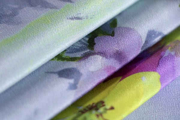 Multicolor, Purple Silk Crêpe de Chine fabric for dressmaking