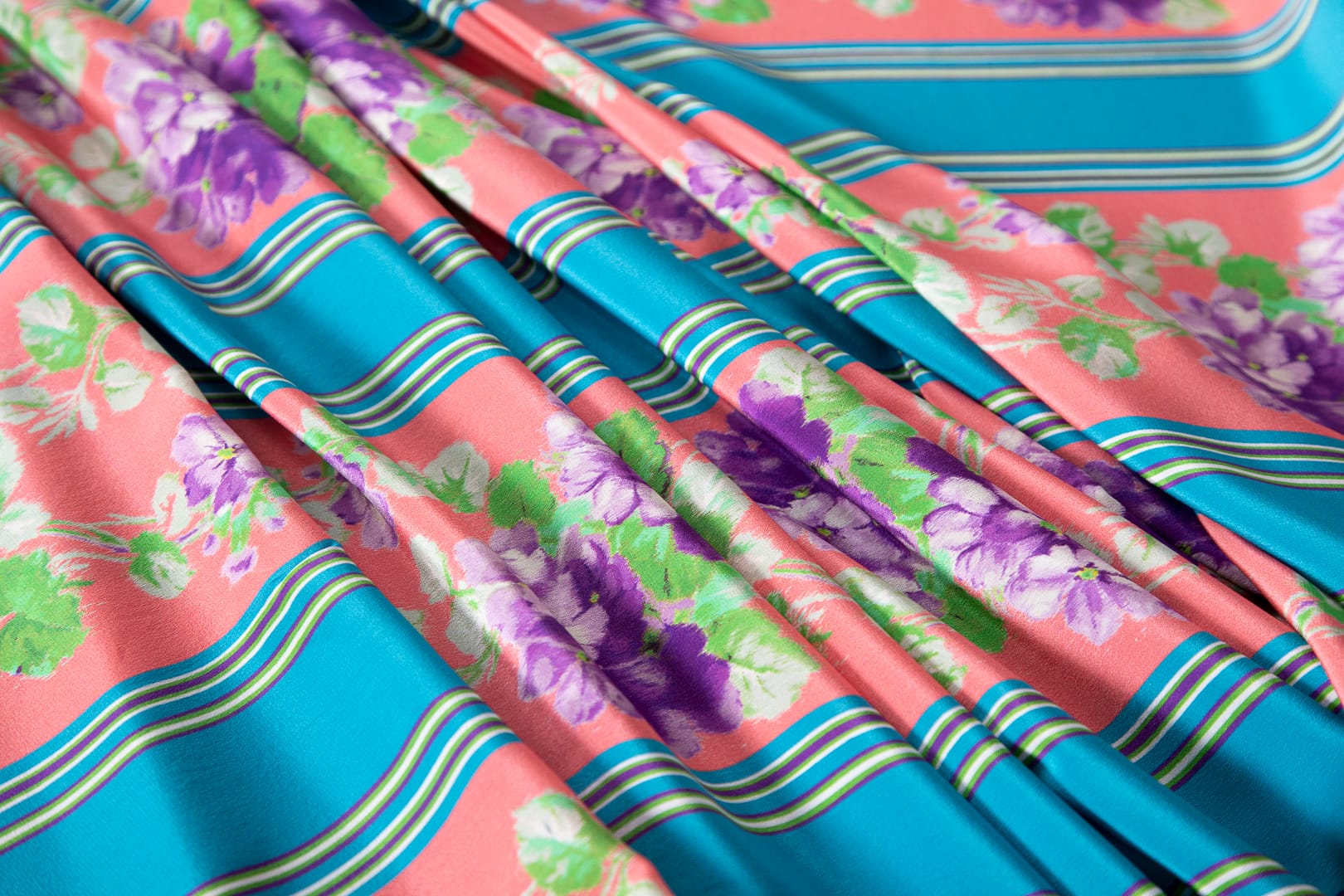 Blue, Pink Silk Crêpe de Chine fabric for dressmaking