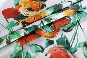 Green, Orange, White Cotton Cotton canvas fabric for dressmaking