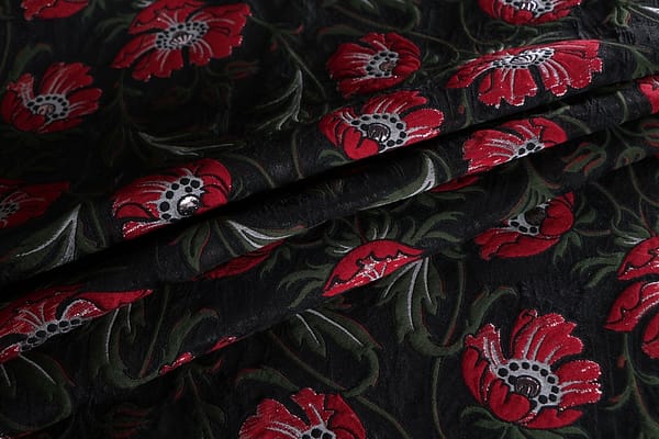 Black, Green, Red Polyester, Silk fabric for dressmaking