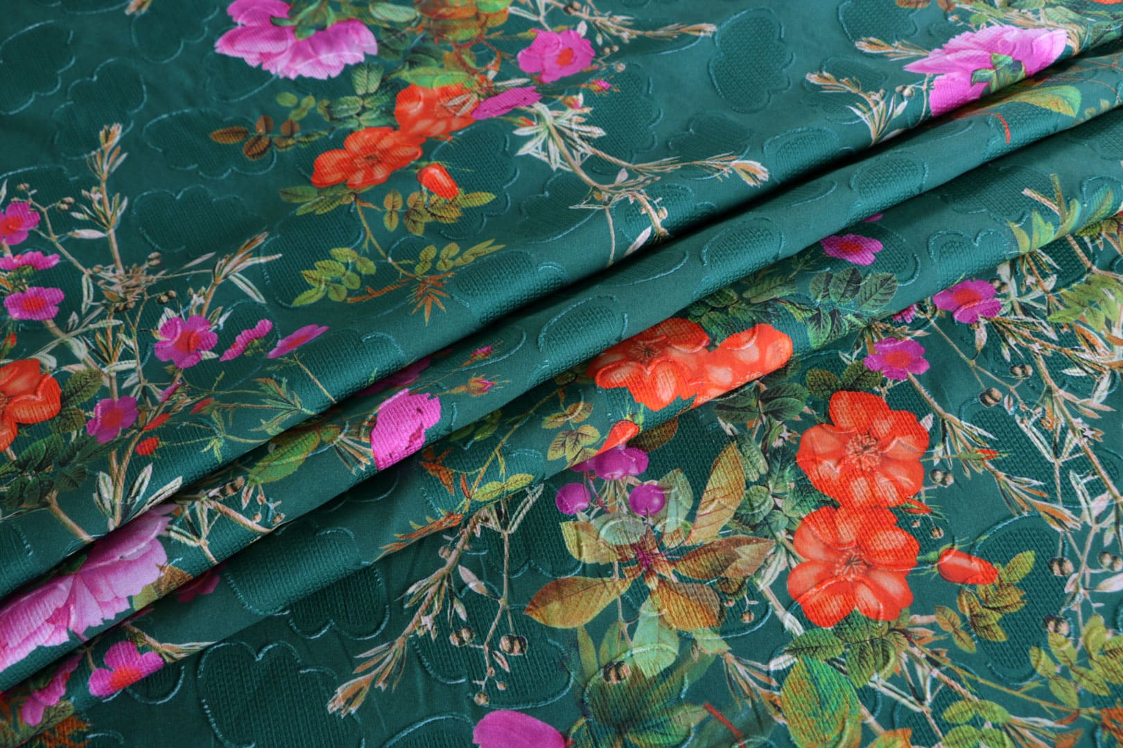 Fuxia, Green, Orange Cotton fabric for dressmaking