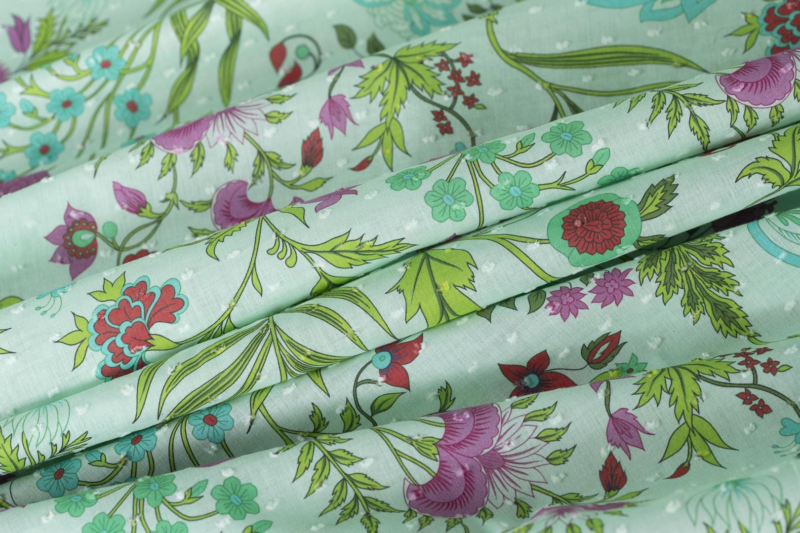 Green, Multicolor Cotton fabric for dressmaking