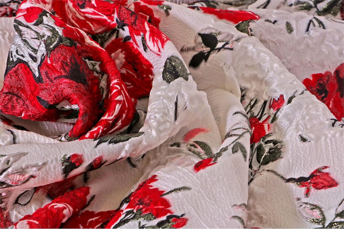 Red Flowers Woven Fabric - Jacquard Coupe' 003