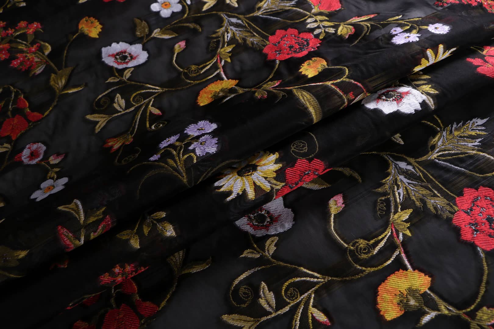 Black, Multicolor Polyester, Silk fabric for dressmaking
