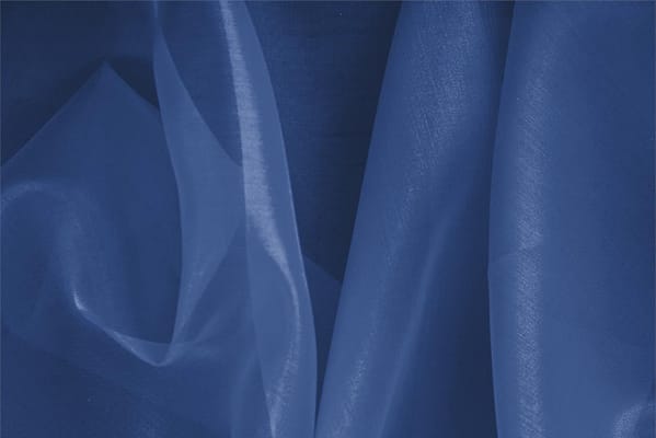 Tissu Organza Bleu cobalt en Soie pour vêtements