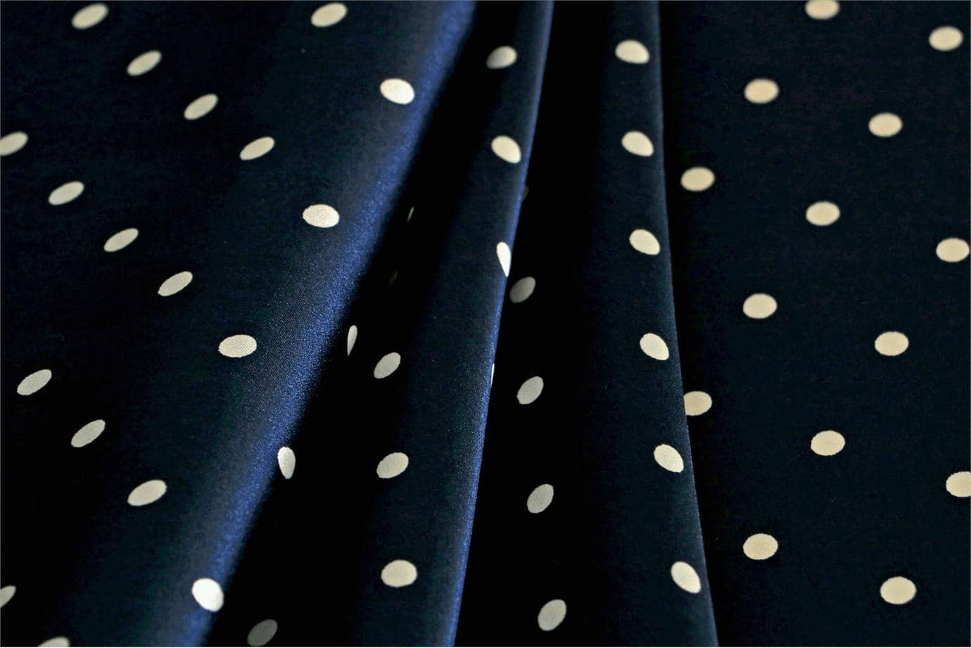 Blue, White Silk Satin Polka Dot Fabric - Raso Se Omnibus Pois 201102