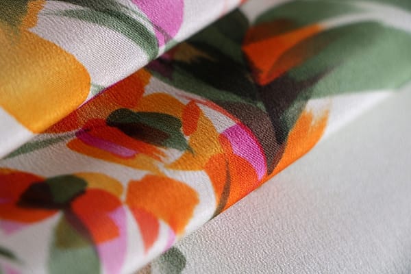Orange, White Silk Crêpe de Chine fabric for dressmaking