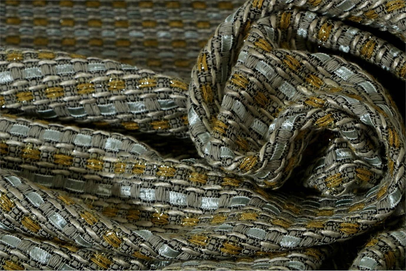 Gray, Yellow Silk, Cotton and Viscose Weaved Fabric - Intreccio 001