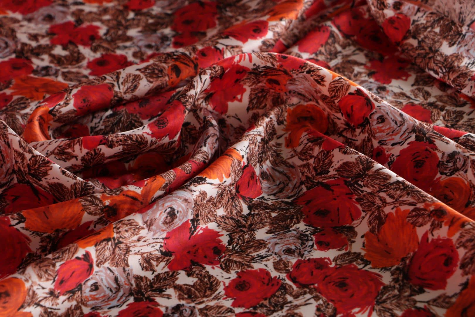 Orange, Red Silk Crêpe Satin fabric for dressmaking