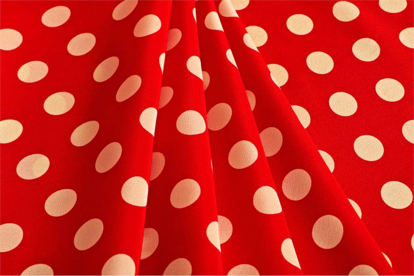 Red, White Silk Polka Dot Fabric - Crepe Se Ominibus Maxi Pois 201303