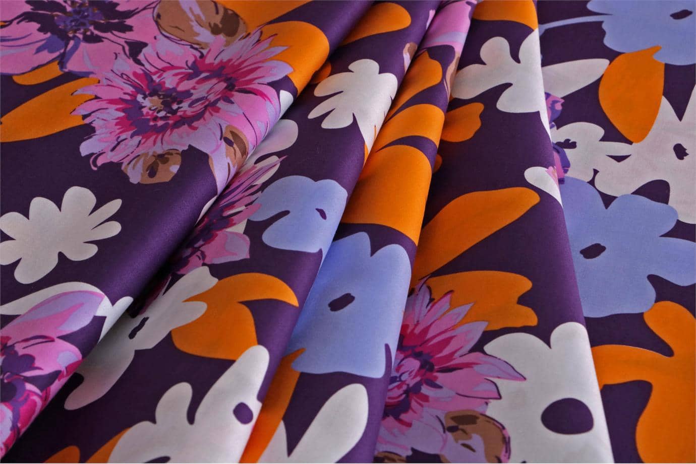 Multicolor, Orange, Pink, Purple Cotton Sateen Floral Fabric